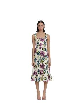 Donna Morgan Cream Midi Dress with Pink & Yellow Floral Print